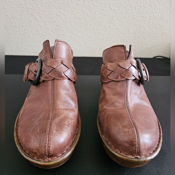 Born Brown Leather Braided Buckle Platform Slip -On Clog Size 9 - Picture 8 of 9